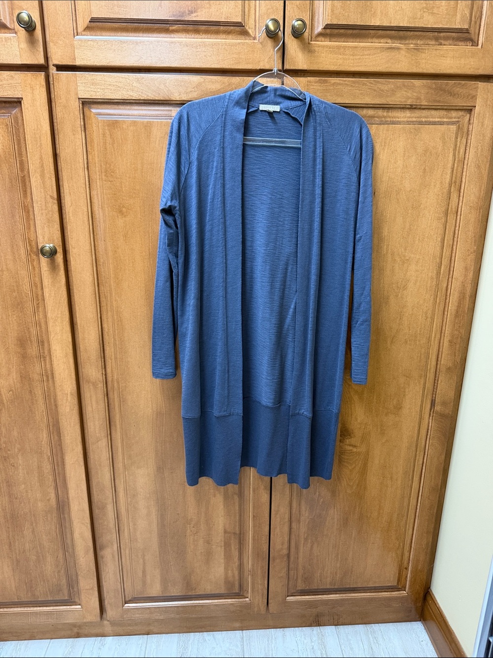 Lilla P Long Open-Front Cardigan in Navy Blue